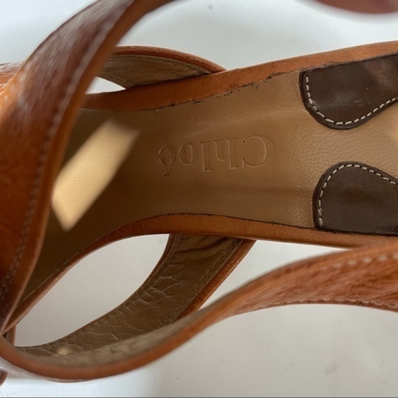 Chloe tan high heel sandals wide straps brass hardware size 10.5 B - Picture 8 of 10